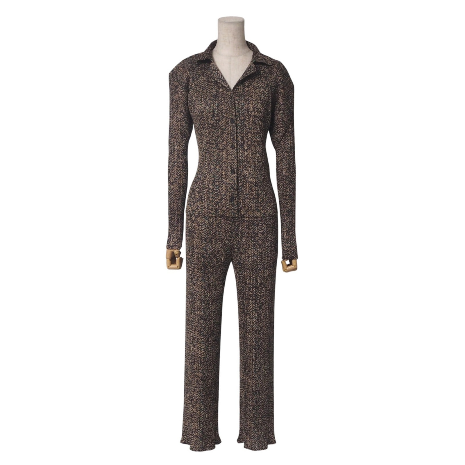 PLEATS PLEASE ISSEY MIYAKE プリーツプリーズ イッセイミヤケ パンツセットアップ サイズ3 総柄 プリント プリーツ 長袖シャツ パンツ ブランド古着【中古】20250404/RA3894