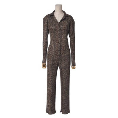 PLEATS PLEASE ISSEY MIYAKE プリーツプリーズ イッセイミヤケ パンツセットアップ サイズ3 総柄 プリント プリーツ 長袖シャツ パンツ ブランド古着【中古】20250404/RA3894