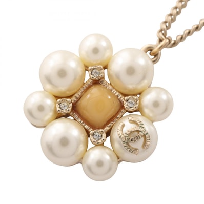 シャネル CHANEL ココマーク フラワー ネックレス ジュエリー GP(ゴールドメッキ) フェイクパール / ラインストーン レディース ゴールド系 / ホワイト系 / クリア系 【中古】