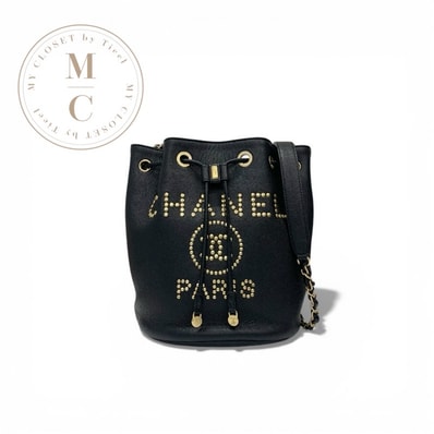 シャネル CHANEL バッグ ショルダーバッグ キャビアスキン ブラック 黒 ゴールド ココマーク ドーヴィル ロゴスタッズ 巾着 チェーン