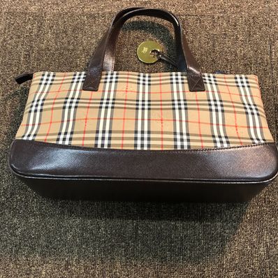 Burberry Nova Check Pattern Logo Charm Tote Bag