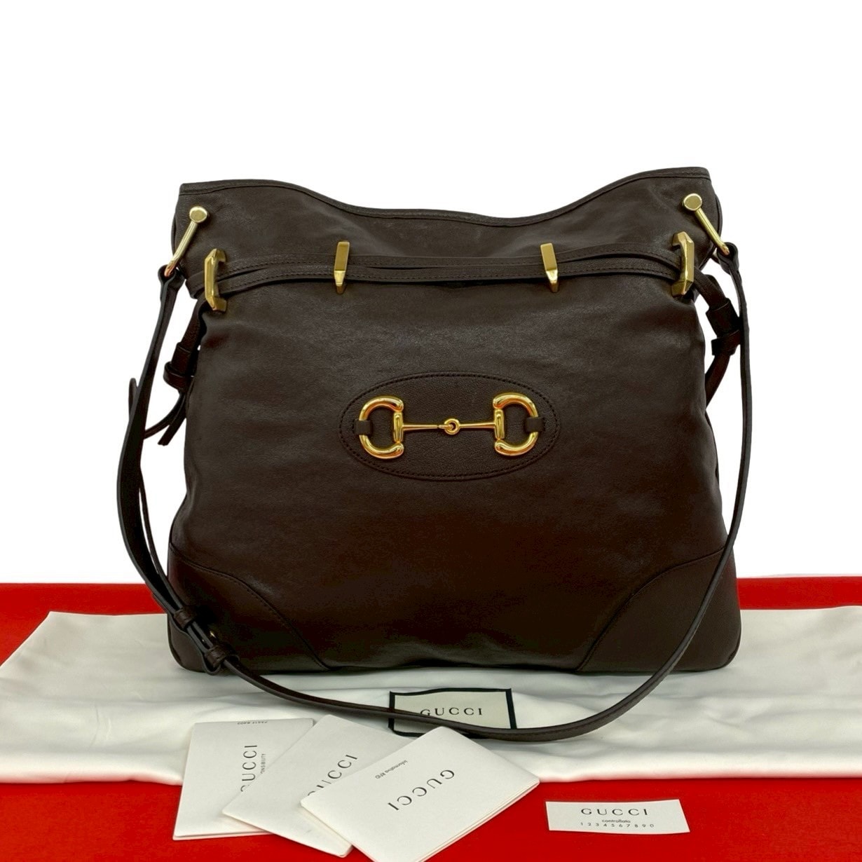 GUCCI グッチ ホースビット レザー ショルダーバッグ ブラウン
 35587