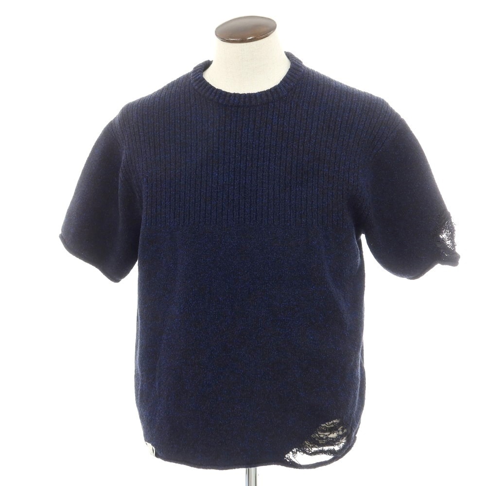 【中古】アーダーエラー ADER error コットンアクリル系 クルーネック 半袖 プルオーバーニット ブラックxブルー【サイズL】【メンズ】