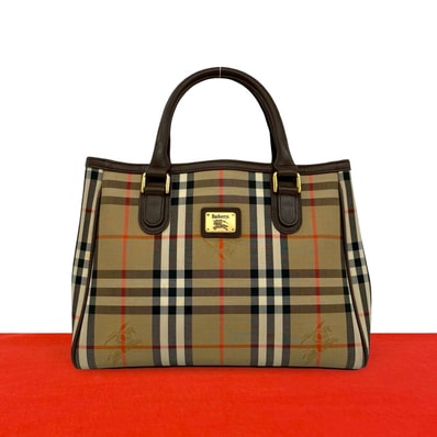 BURBERRY バーバリー ノバチェック シャドーホース 柄 キャンバス レザー ハンドバッグ ベージュ
21418