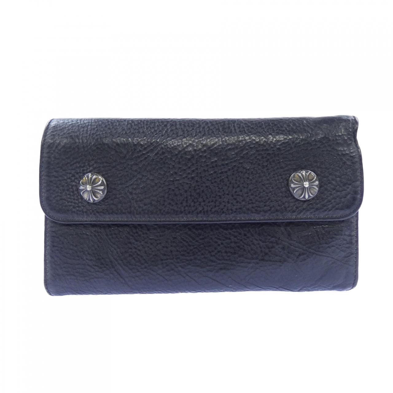 Chrome Hearts Wave Cross Ball Button Leather Wallet "Black/Silver"