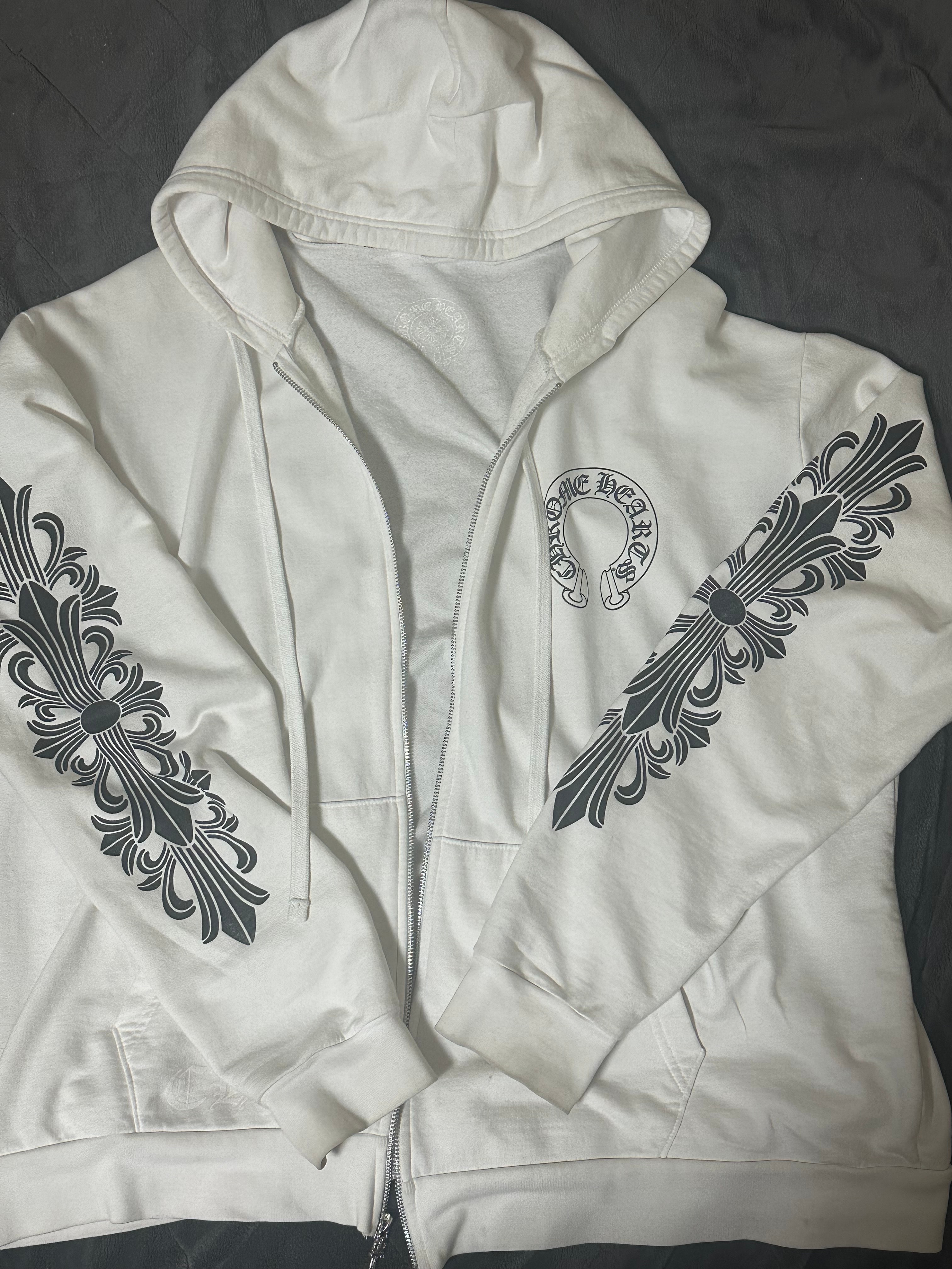 Chrome Hearts Horseshoe Floral Cross Zip-Up Hoodie "White"