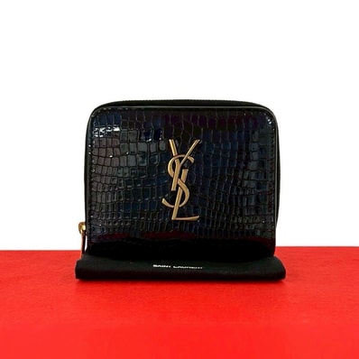 YVES SAINT LAURENT イヴ・サンローラン YSL ロゴ 金具 レザー 二つ折り財布 ブラック
66324