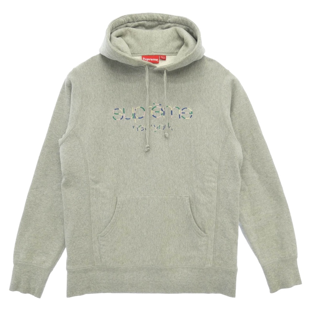 Supreme シュプリーム 17SS Multi Color Classic Logo Hooded Sweatshirt マルチカラー クラシック ロゴ 刺繍 プルオーバー スウェット パーカー グレー系 M【中古】