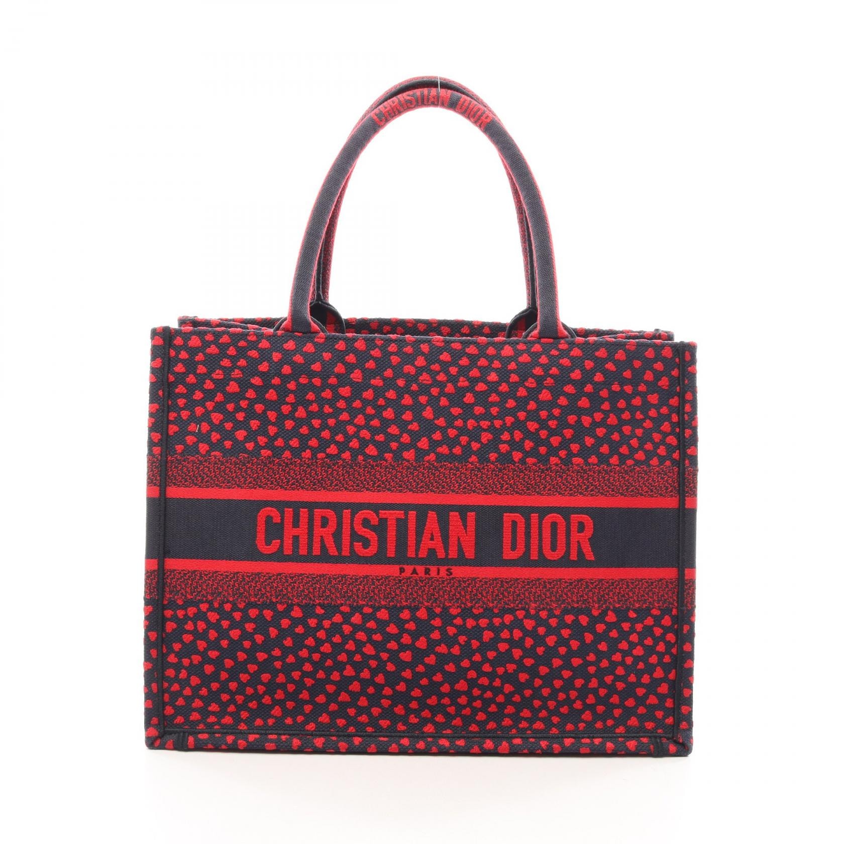 ディオール Dior BOOK TOTE ブックトート ミディアム トートバッグ バッグ キャンバス レディース ネイビー系 / レッド系 【中古】