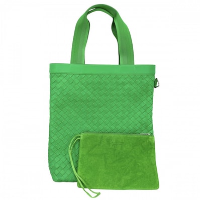 BOTTEGAVENETA ボッテガヴェネタ トートバッグ イントレチャート ハンドバッグ 肩掛け レザー グリーン 緑 シルバー金具 ユニセックス【中古品】