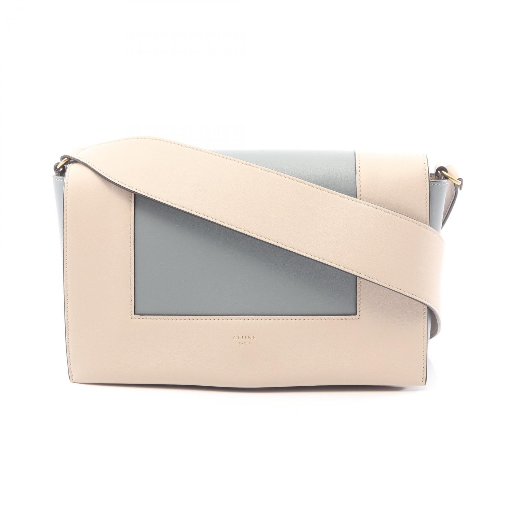 セリーヌ CELINE フレーム ミディアム ショルダーバッグ バッグ レザー レディース ベージュ系 / ブルー系 【中古】