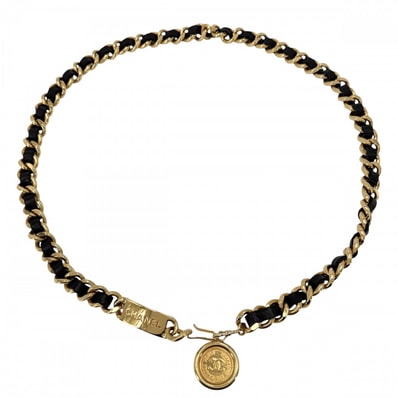 CHANEL シャネル ベルト メダル チェーンベルト ファッションアイテム 小物 ココマーク ヴィンテージ GP レザー ゴールド ブラック 黒 レディース【中古品】