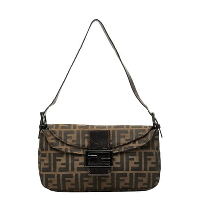 フェンディ ズッカ マンマバゲット ショルダーバッグ ブラウン キャンバス レザー レディース FENDI 中古