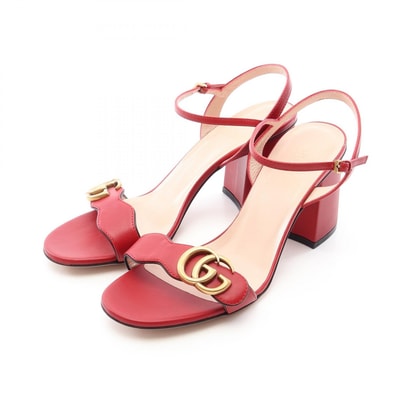 グッチ GUCCI ダブルG金具 サンダル 靴 レザー レディース レッド系 【中古】