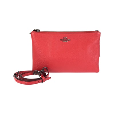COACH コーチ レイラ レッド 赤 ガンメタ金具 レザー ショルダーバッグ ポシェット 600879 【中古】