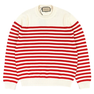 未使用 グッチ バックロゴ ボーダー クルーネック 長袖ニット L 740585