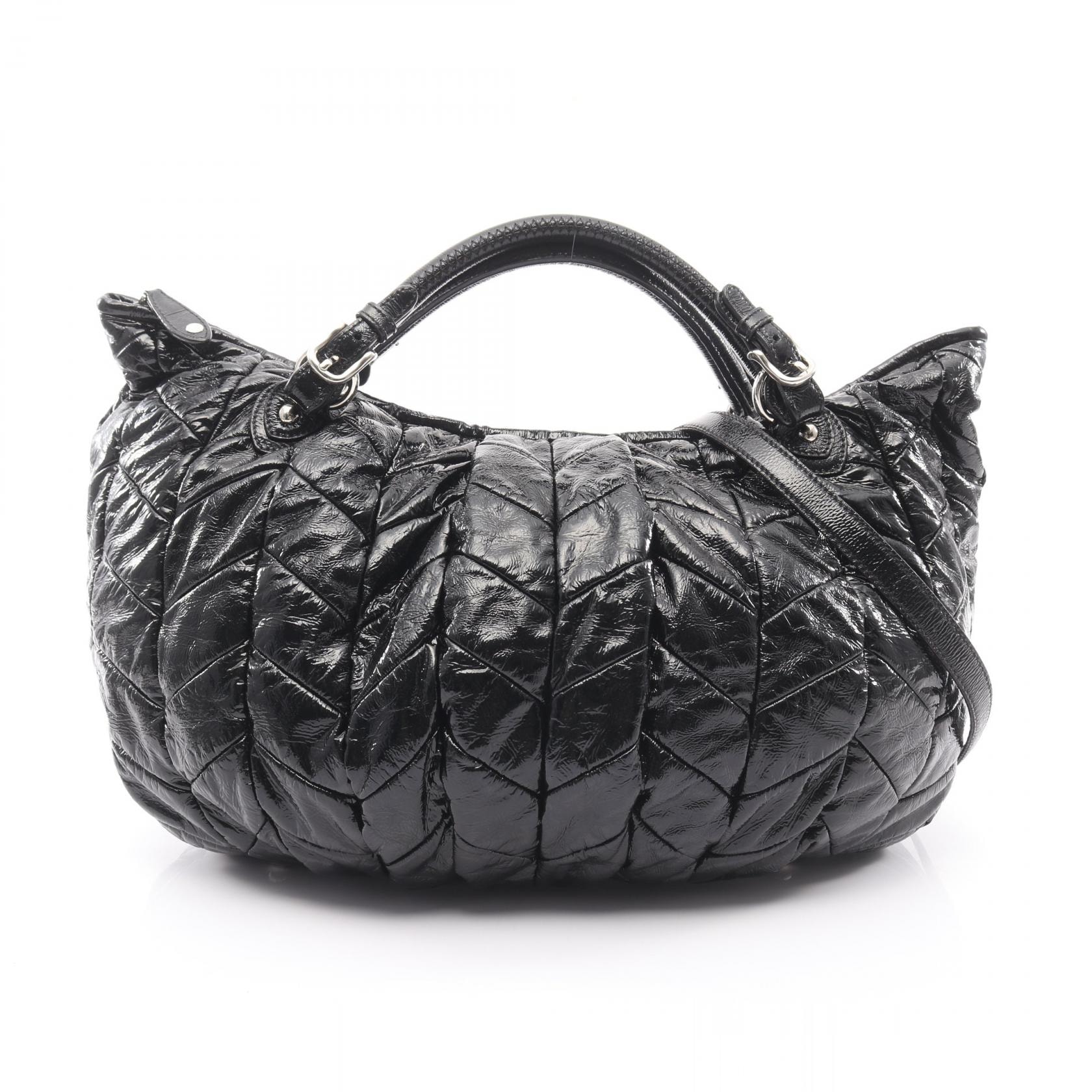 ミュウ ミュウ Miu Miu キルティング 2WAY ハンドバッグ バッグ パテントレザー レディース ブラック系 【中古】