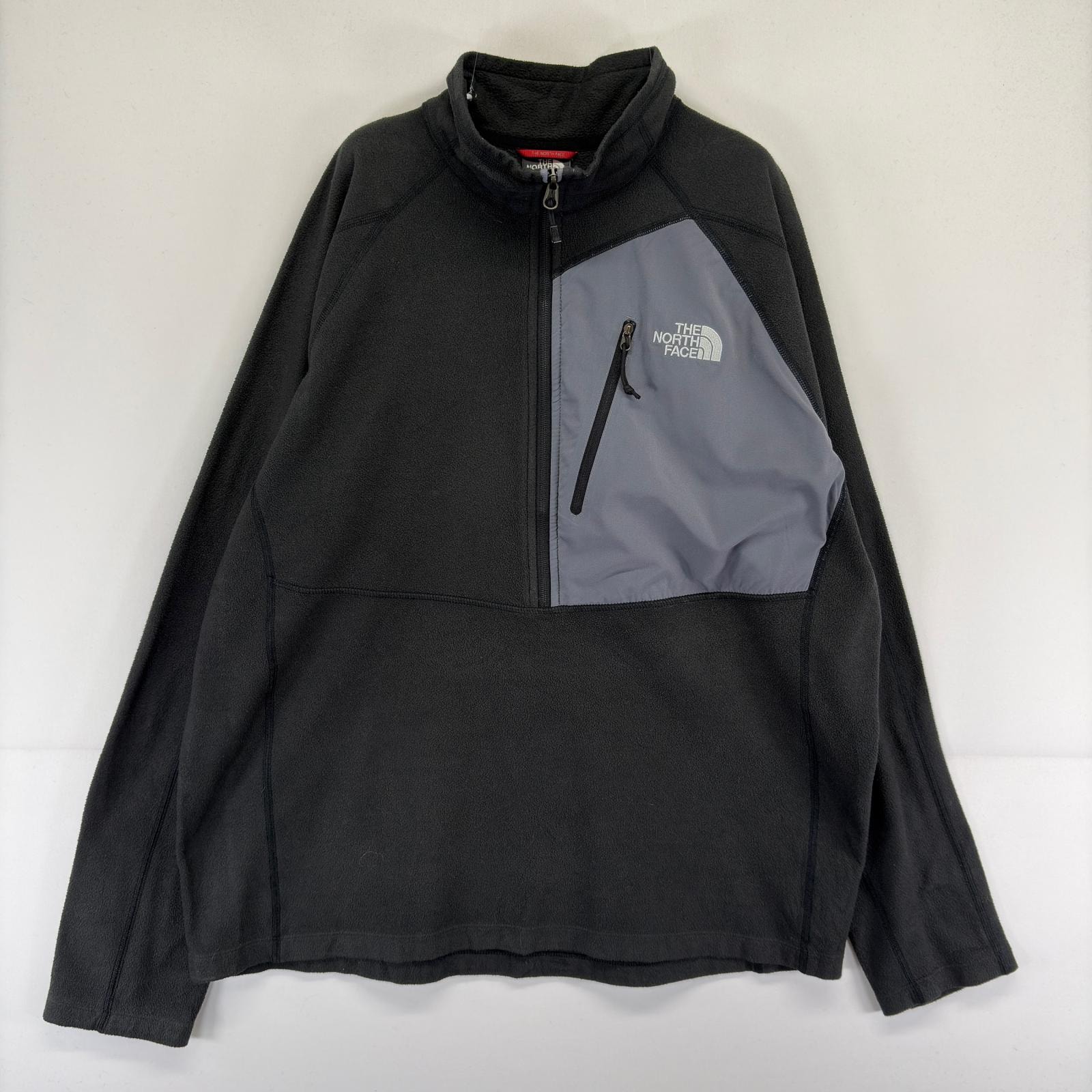 古着 ザ・ノースフェイス THE NORTH FACE フリース ジャケット ハーフジップ ワンポイント 刺繍 薄手 トレーナー XL  ブラック メンズ