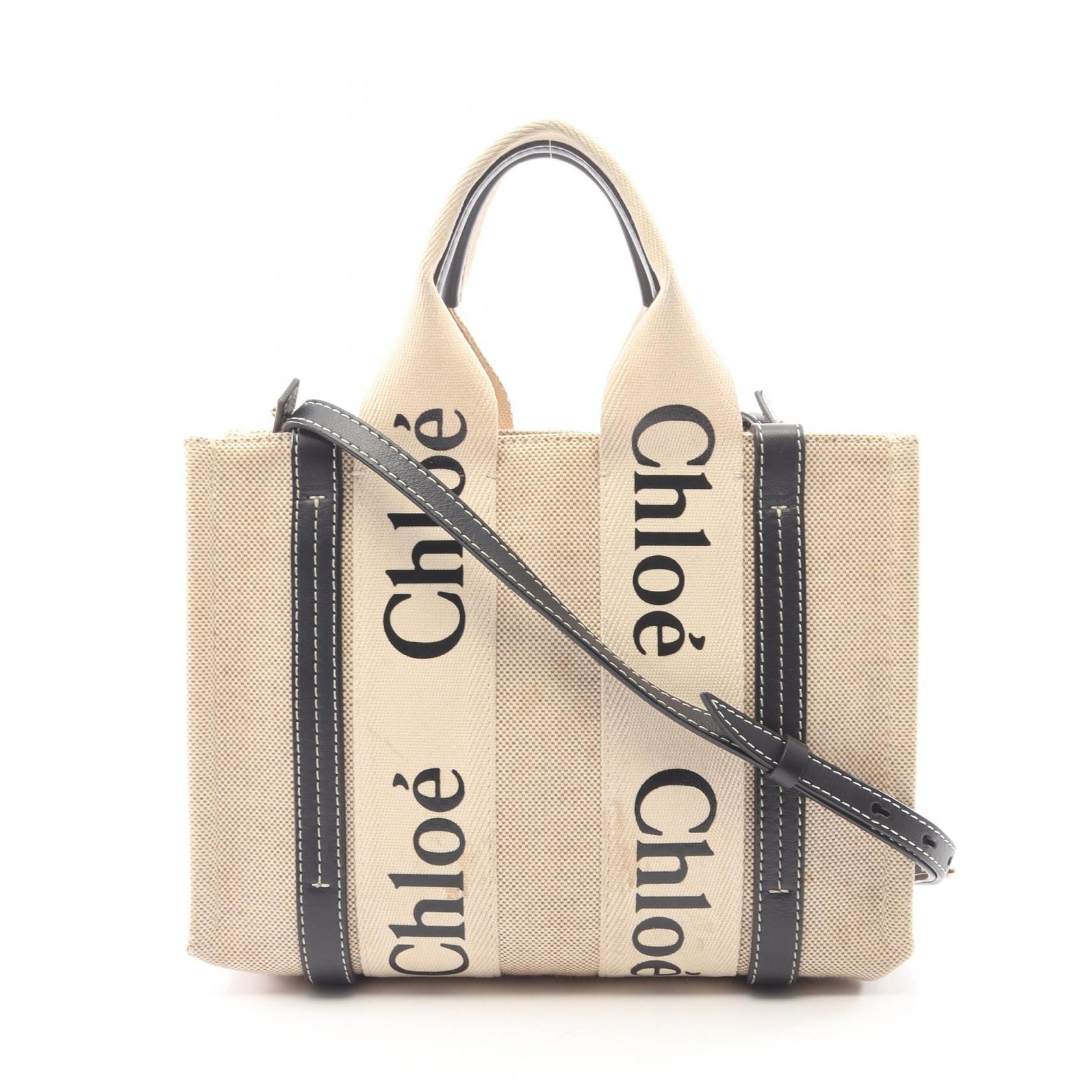 クロエ Chloe WOODY SMALL ウッディ スモール 2WAY トートバッグ バッグ キャンバス レザー レディース ベージュ系 / ブラック系 CHC22AS397I2691J 【中古】