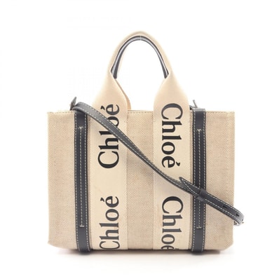 クロエ Chloe WOODY SMALL ウッディ スモール 2WAY トートバッグ バッグ キャンバス レザー レディース ベージュ系 / ブラック系 CHC22AS397I2691J 【中古】