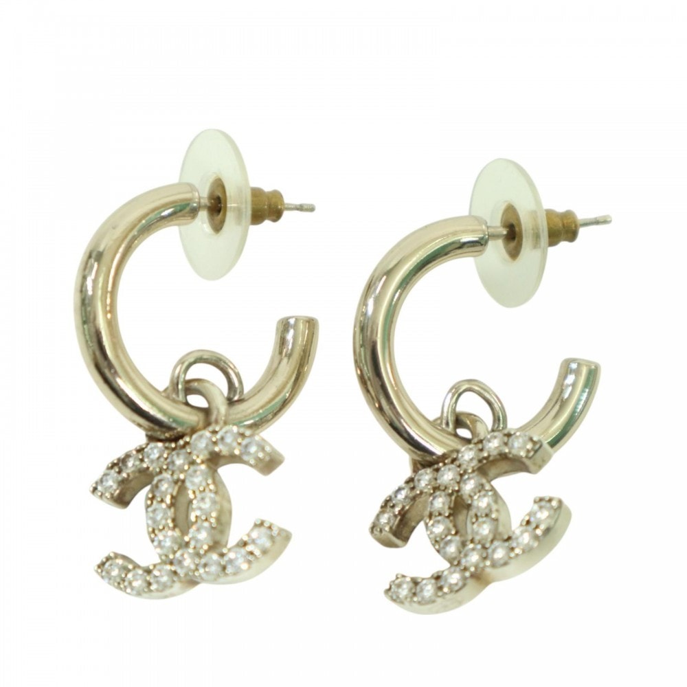 CHANEL シャネル ピアス フープ ココマーク アクセサリー スイング ココ ラインストーン B22S ライトゴールド レディース 約9.2g 2022年【中古品】