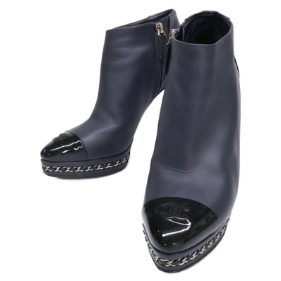 シャネル G30008 ココマーク チェーン装飾 レザー ブーティ 38C