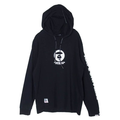 A BATHING APE アベイシングエイプ AAPLTM0393XXD AAPE エーエイプ ロゴ プリント プルオーバー パーカー ブラック系 M【中古】