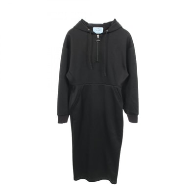 プラダ PRADA ハーフジップ フード付き 長袖 ワンピース 衣料品 トップス コットン ポリエステル レディース ブラック系 P3K44 【中古】
