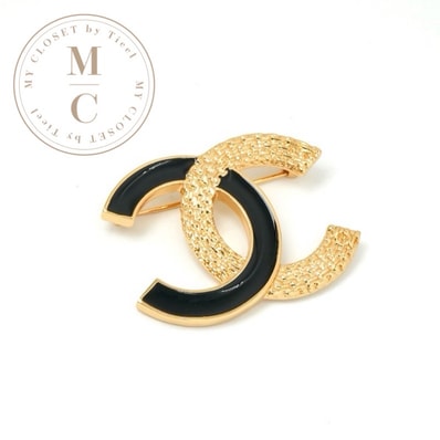 シャネル CHANEL ブローチ コサージュ ゴールド ブラック ココマーク