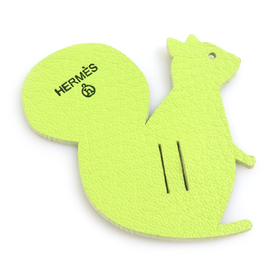 エルメス HERMES チャーム リボンチャーム プティアッシュ リス レザー イエローグリーン ユニセックス【中古】 r11234c