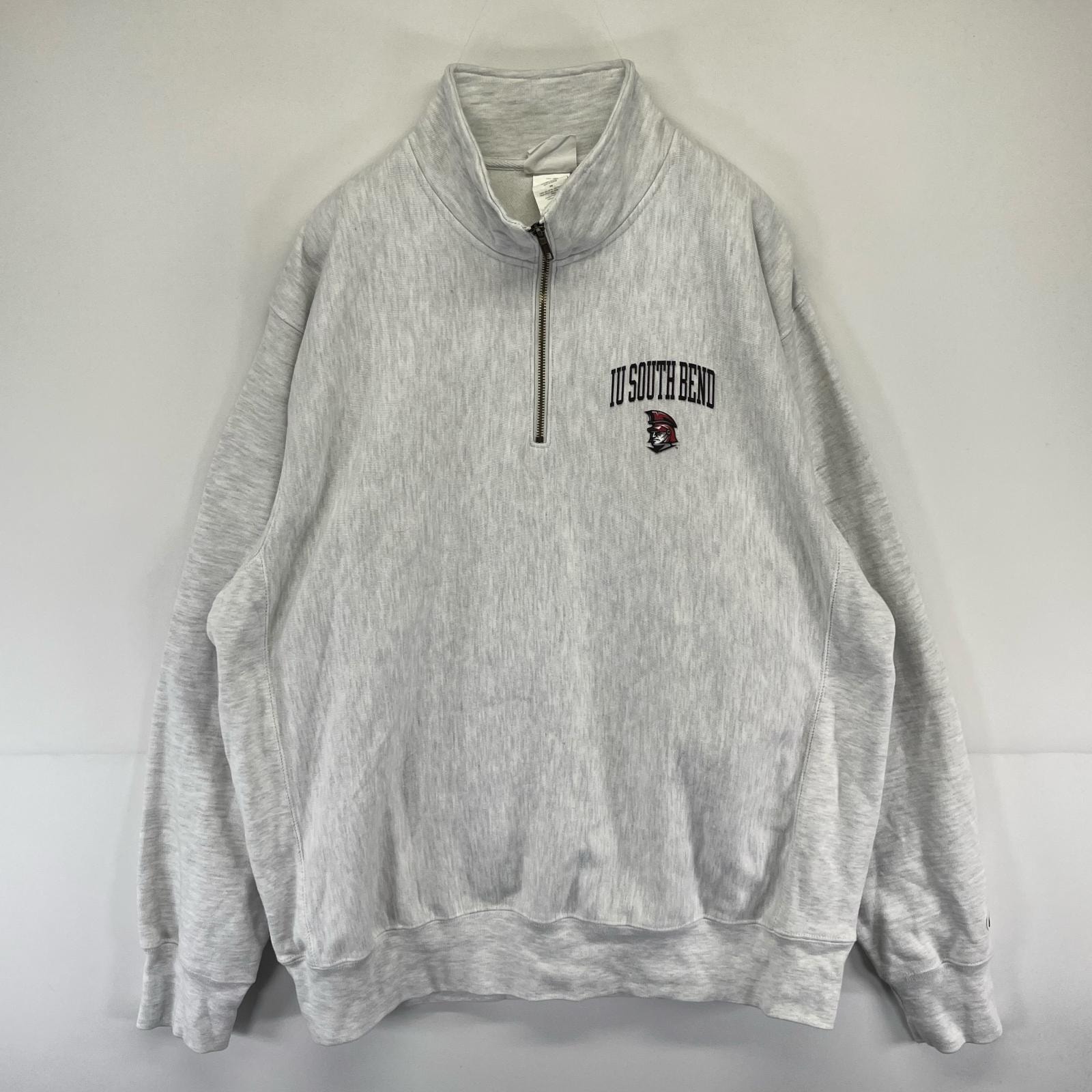 古着 チャンピオン Champion スウェット ハーフジップ ロゴ 大きいサイズ リバースウィーブ 2XL  グレー系 メンズ