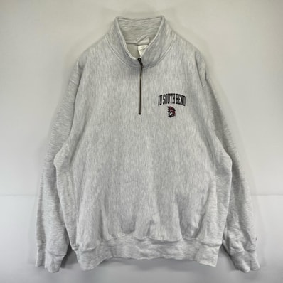 古着 チャンピオン Champion スウェット ハーフジップ ロゴ 大きいサイズ リバースウィーブ 2XL グレー系 メンズ