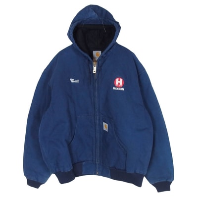 Carhartt カーハート ジャケット J04 00S USA製 Duck Active Jacket アクティブジャケット ダック生地 刺繍 ワーク ジャケット パーカー フェード ネイビー系 XL【中古】