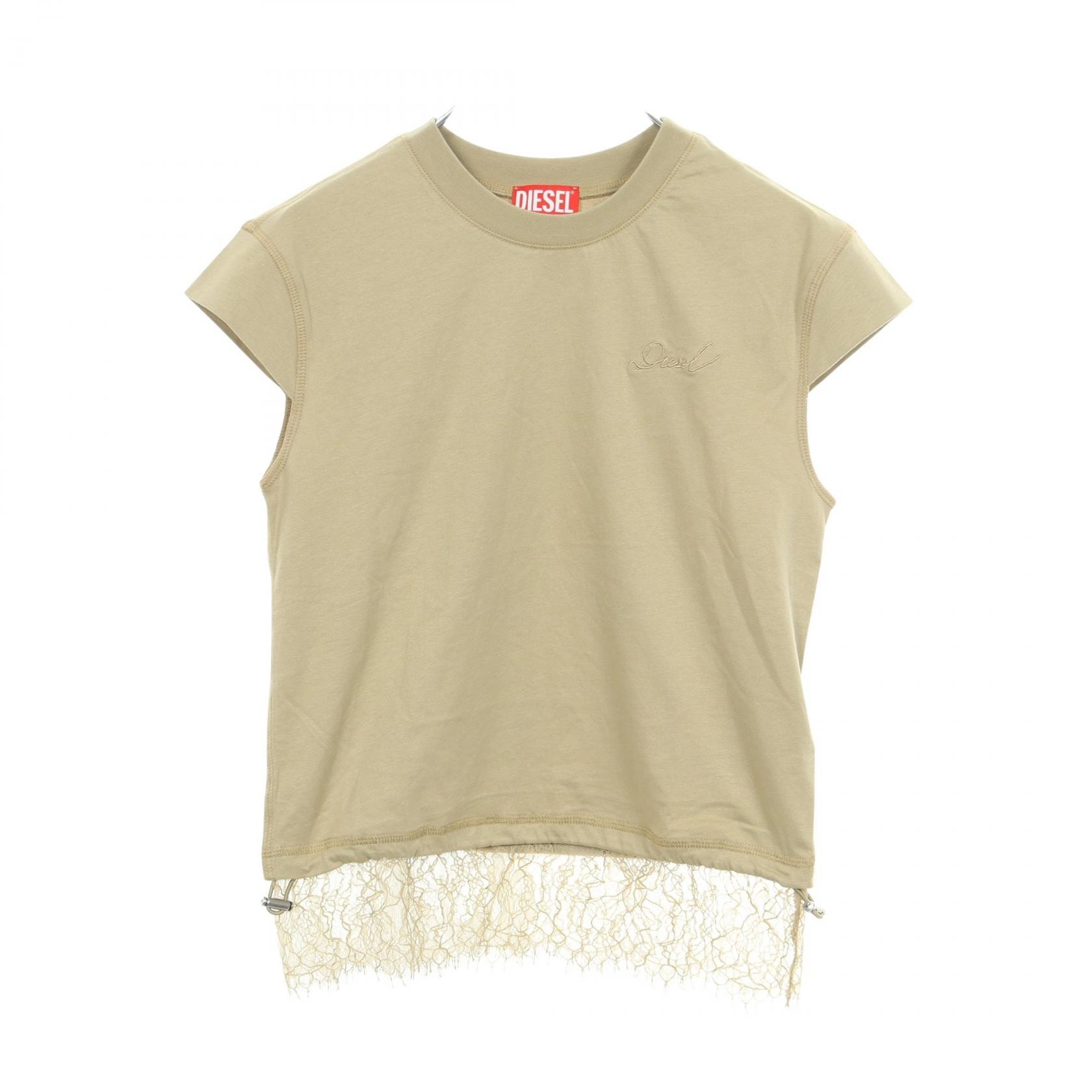 ディーゼル DIESEL T-LUNA レース切替 半袖Tシャツ 衣料品 トップス コットン レディース グリーン系 【中古】