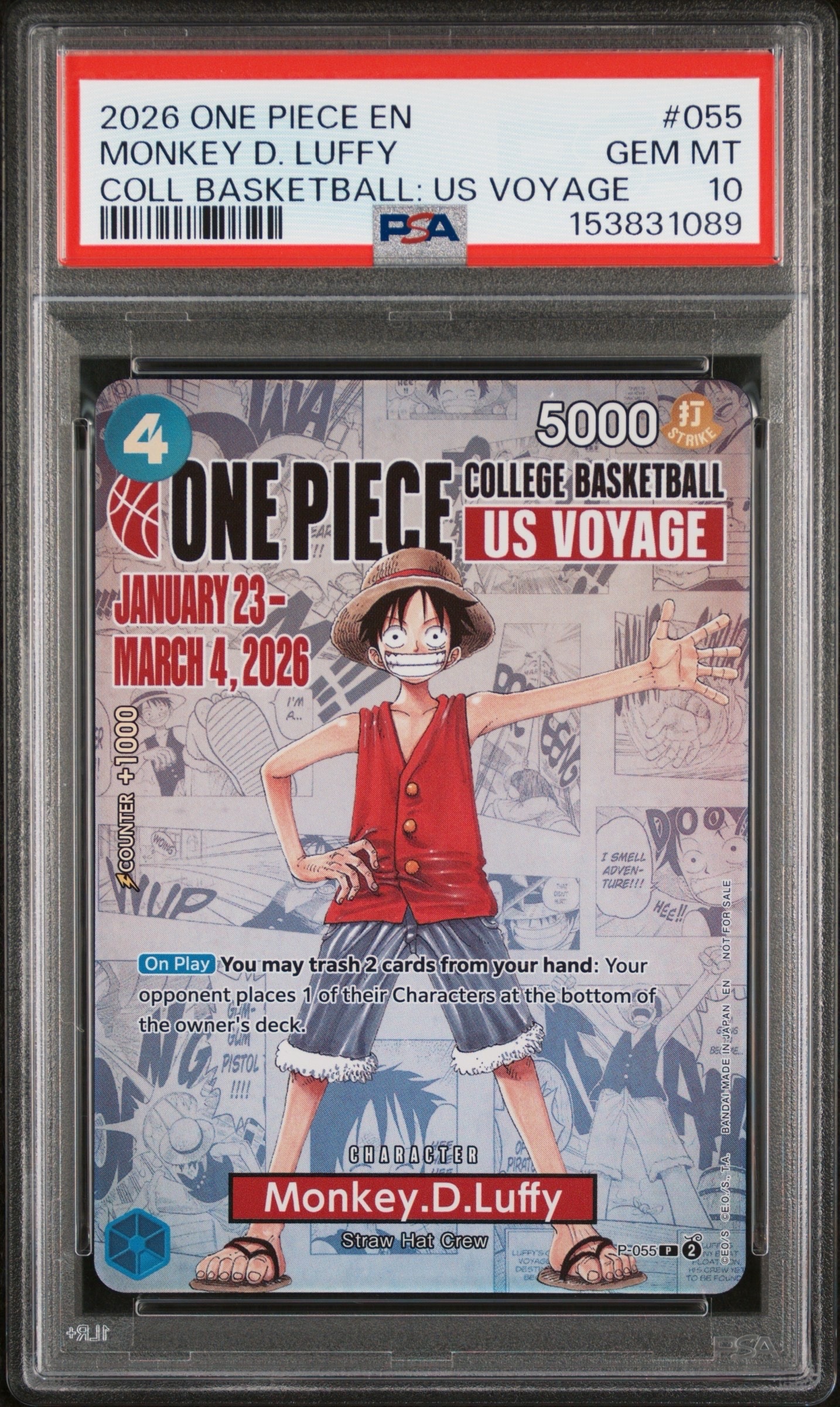 【PSA10】バスケ モンキー D ルフィ ワンピースカード 大学 USA PSA10】モンキー・D・ルフィ：P (開封済) [P-055]【英語版