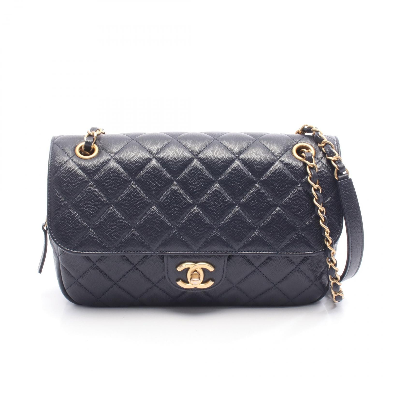 シャネル CHANEL マトラッセ ショルダーバッグ バッグ レザー グレインドカーフスキン レディース ネイビー系 AS3547 【中古】