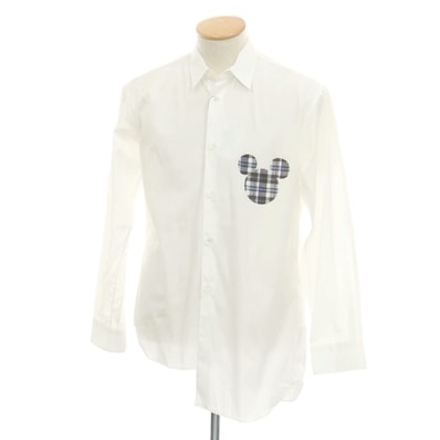 【中古】【未使用】コムデギャルソンシャツ COMME des GARCONS SHIRT 2025年春夏 × Disney コットン アシンメトリーヘム レギュラーカラー カジュアルシャツ ホワイト【サイズS】【メンズ】