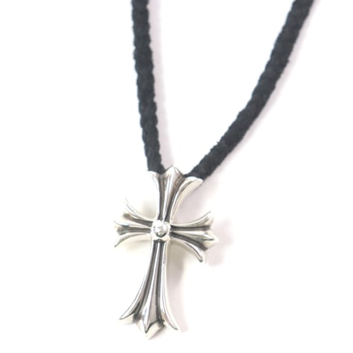 Chrome Hearts Small CH Cross Leather Braid Necklace "Silver"