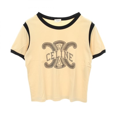 セリーヌ CELINE トリオンフ ロゴ 半袖Tシャツ 衣料品 トップス コットン レディース ベージュ系 / ブラック系 【中古】