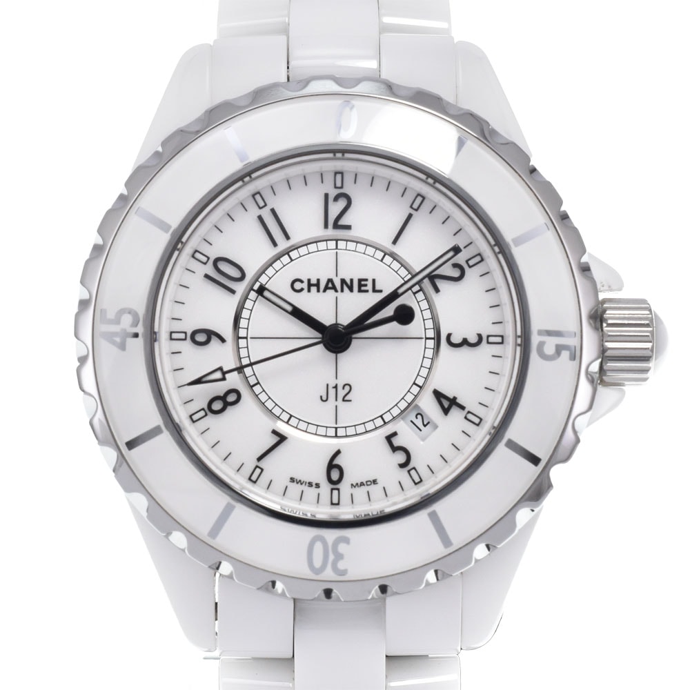 シャネル CHANEL H0968 J12 デイト ホワイトセラミック ホワイト クォーツ レディース 美品 腕時計 M#150774