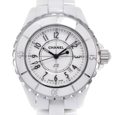 シャネル CHANEL H0968 J12 デイト ホワイトセラミック ホワイト クォーツ レディース 美品 腕時計 M#150774