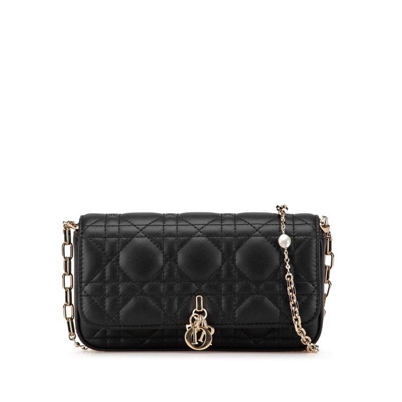 ディオール カナージュ マイディオール 斜め掛け チェーン ショルダーバッグ ブラック ラムスキン レディース Dior 中古