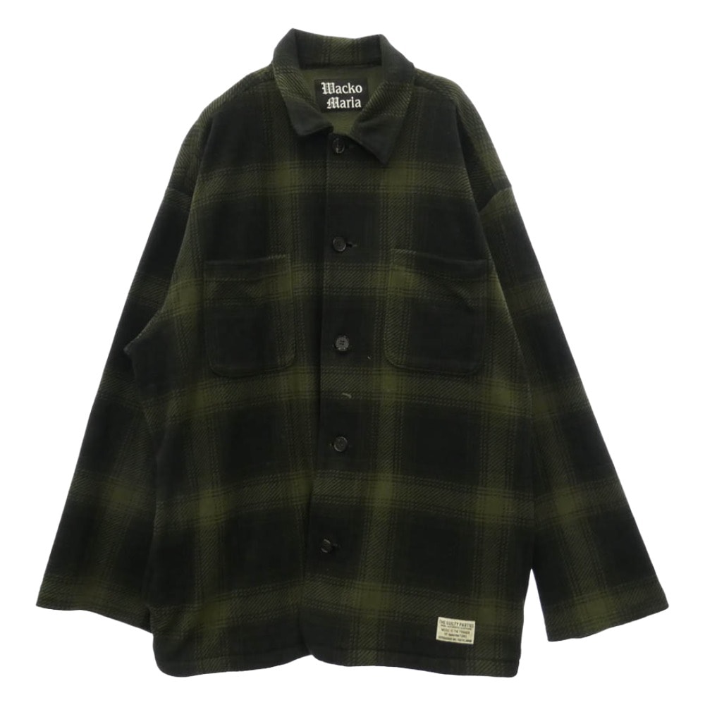 WACKO MARIA ワコマリア 23AW CHECK FLEECE SHIRT JACKET チェック フリース 長袖 シャツ ジャケット モスグリーン系 L【中古】