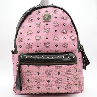 MCM(エムシーエム)ヴィセトス スターク ブロック バックパック リュック スタッズ ピンク×ブラック ゴールド金具 MWK3SVG04EG001【中古】