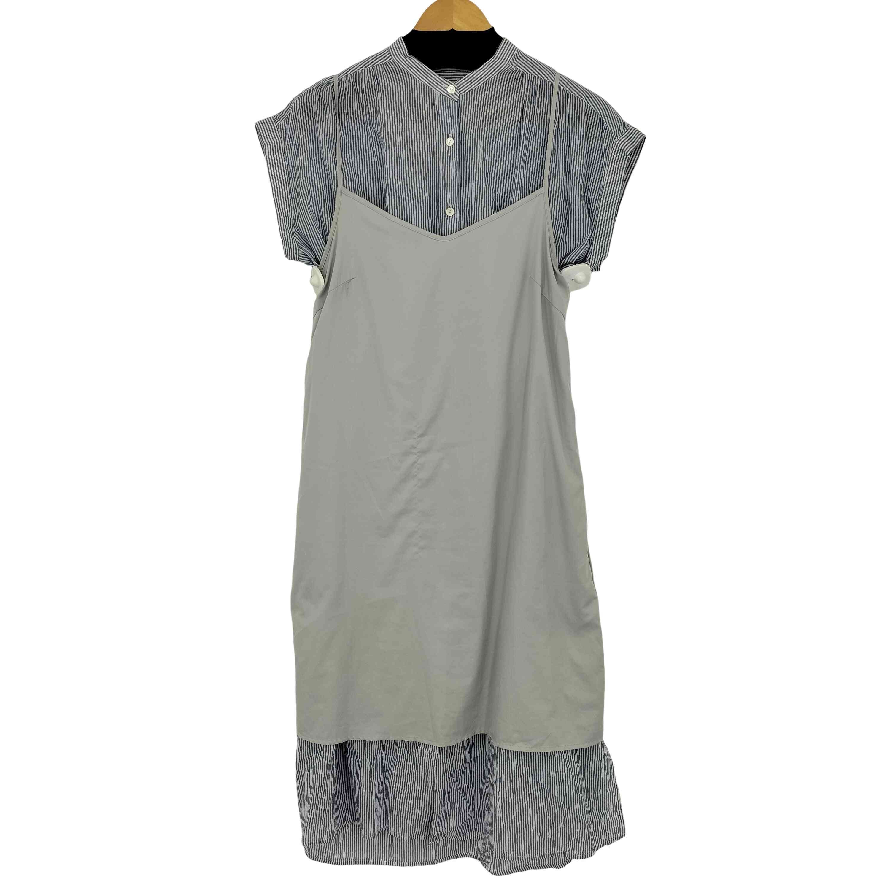 コットン ストライプ ノースリーブ シャツワンピース【1142452181612】