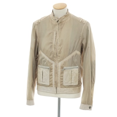 【中古】エトロ ETRO ナイロン×カンガルーレザー シングルライダースジャケット ブルゾン ベージュ系【サイズXS】【メンズ】