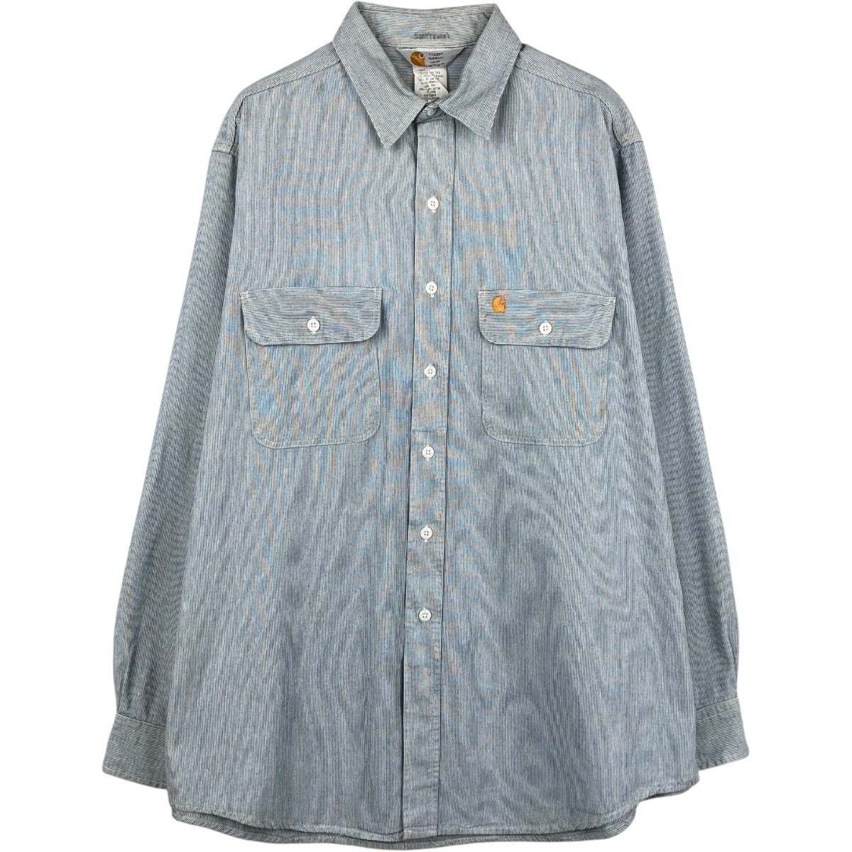 古着 90年代 カーハート Carhartt ヒッコリーストライプ 長袖 ワークシャツ USA製 メンズXL相当 ヴィンテージ/eaa676630