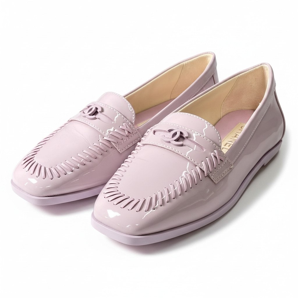 超美品 CHANEL シャネル ココマーク ピンク パープルピンク パテントレザー ローファー A3-00394 【中古】