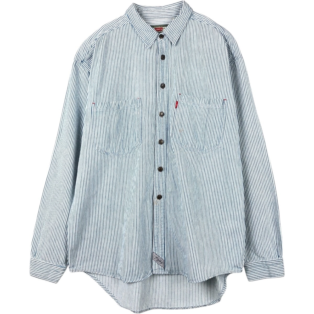 古着 リーバイス Levi's ヒッコリーストライプ 長袖 デニムシャツ メンズL相当/eaa666519