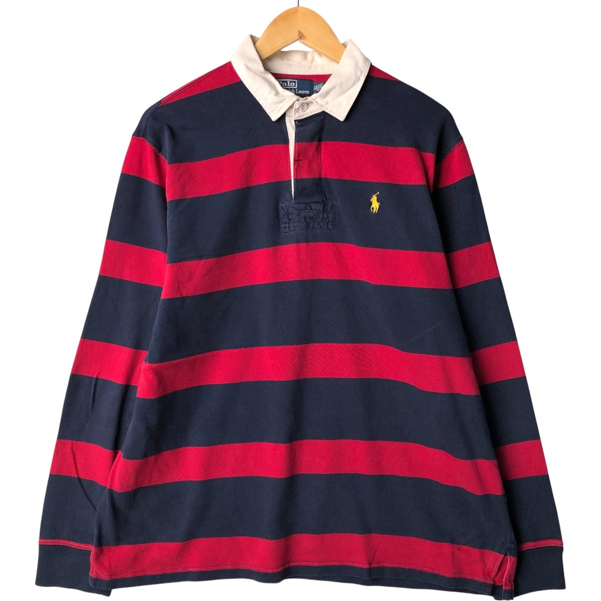 古着 ラルフローレン Ralph Lauren POLO by Ralph Lauren CUSTOM FIT ボーダー柄 長袖 ラガーシャツ メンズXL相当/eaa594603